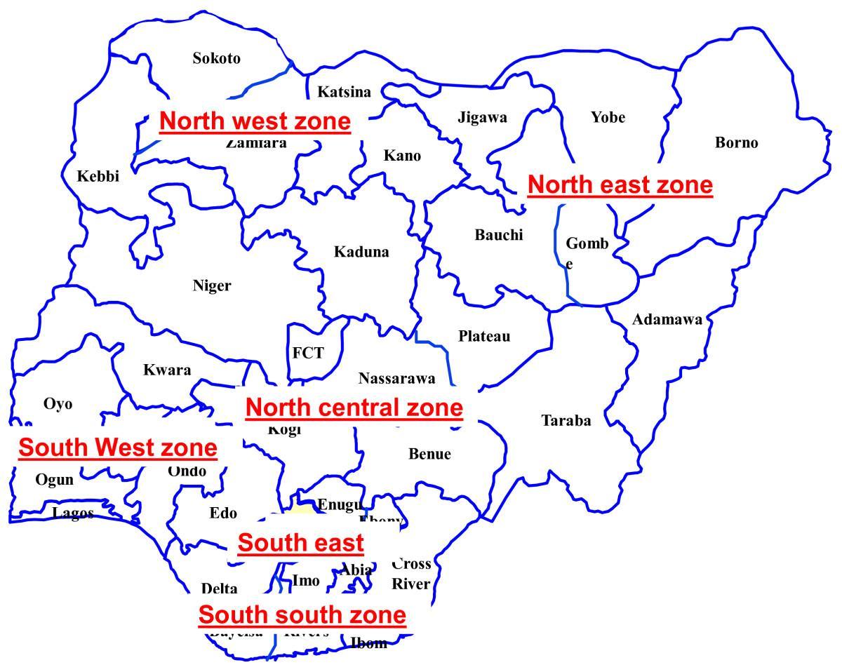 map of nigeria showing six geopolitical zones