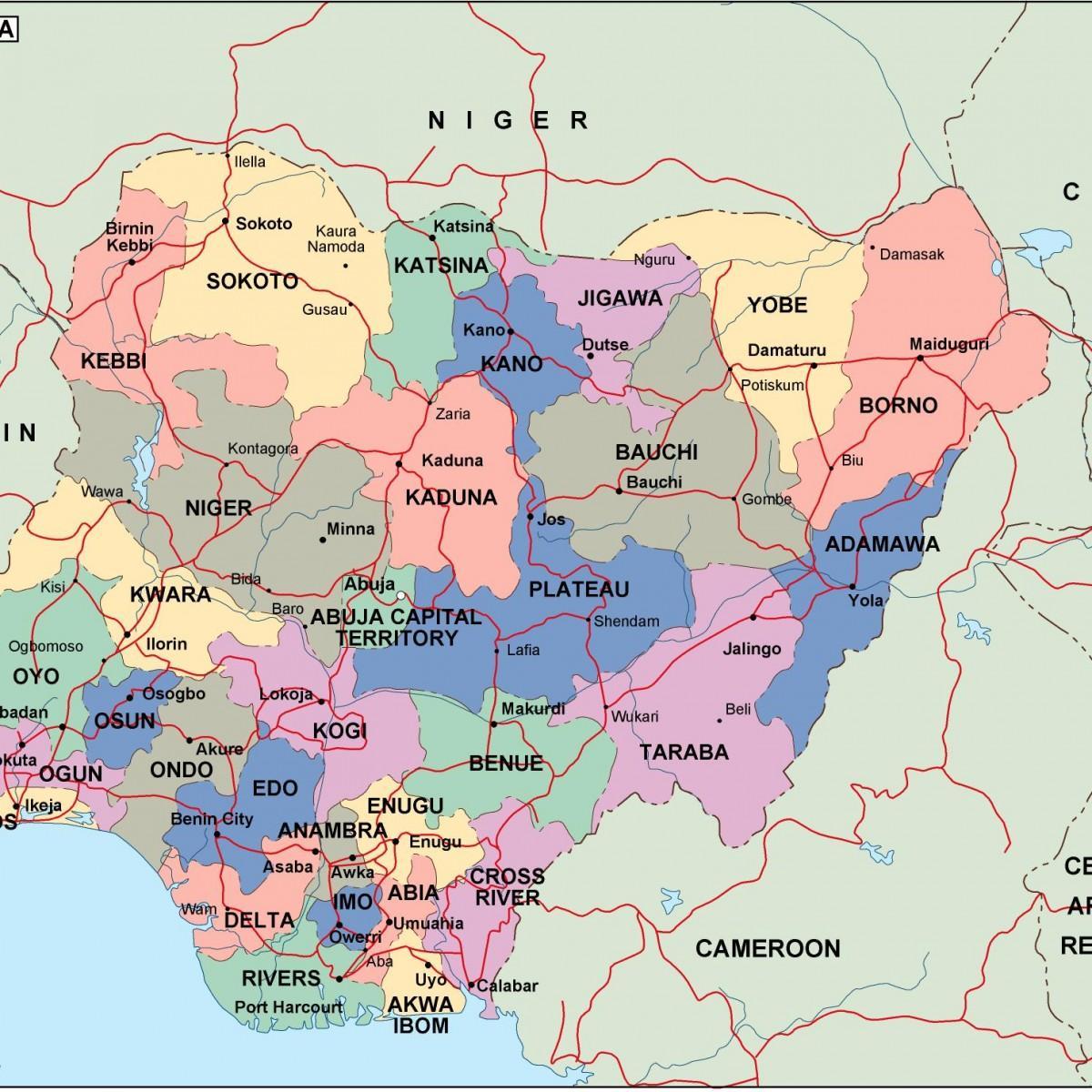 Map of nigeria with states and cities