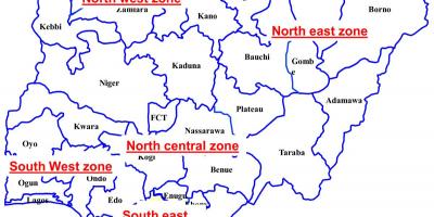 Map of nigeria showing six geopolitical zones