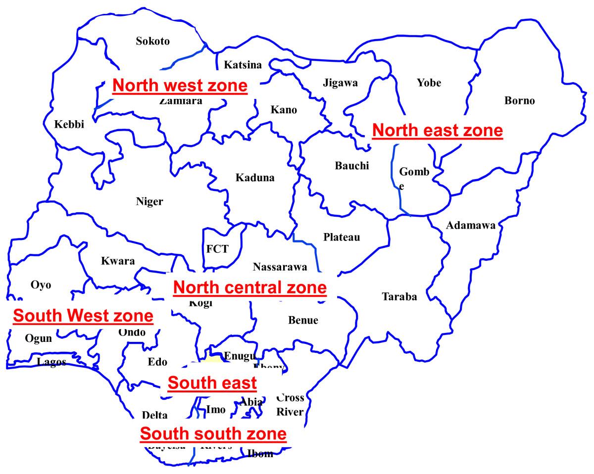 Map of nigeria showing the six geopolitical zones - Map of nigeria ...