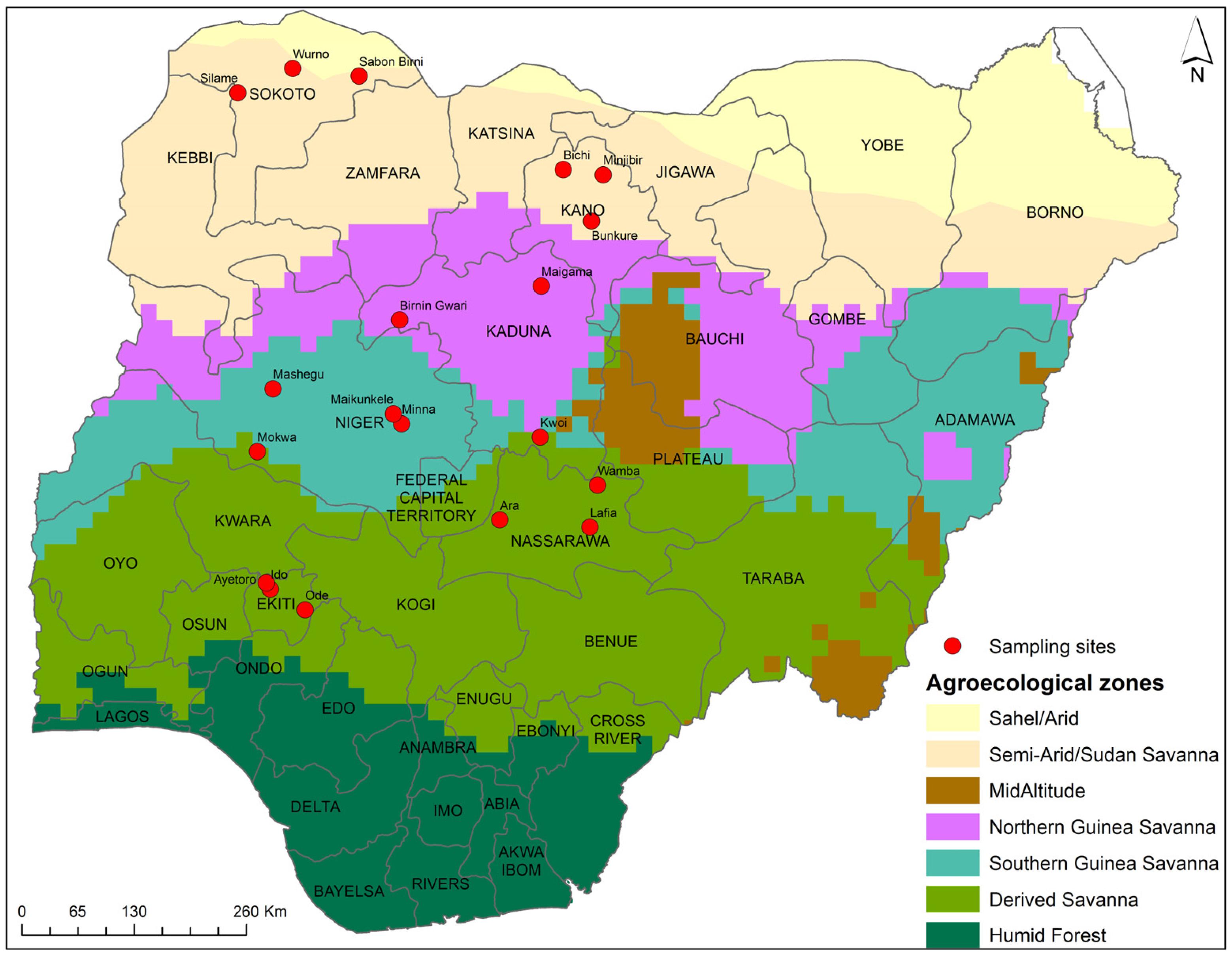 Map of nigeria showing distribution of crops Map of nigeria showing