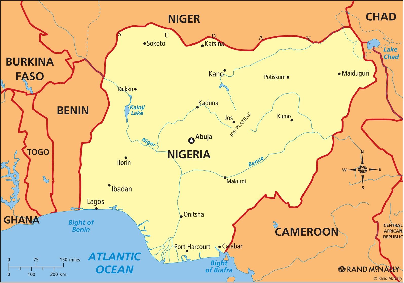 Map of nigeria showing river niger and river benue - Map of nigeria ...