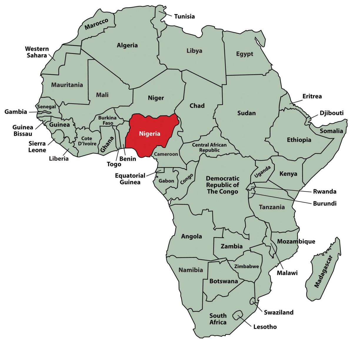 Map of africa showing nigeria