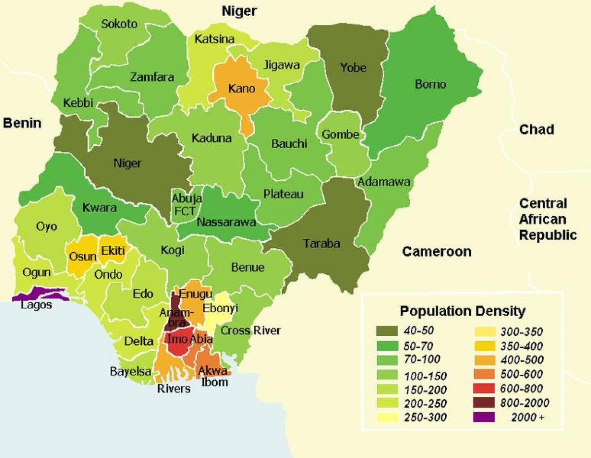 Map of nigeria showing population distribution Map of nigeria showing