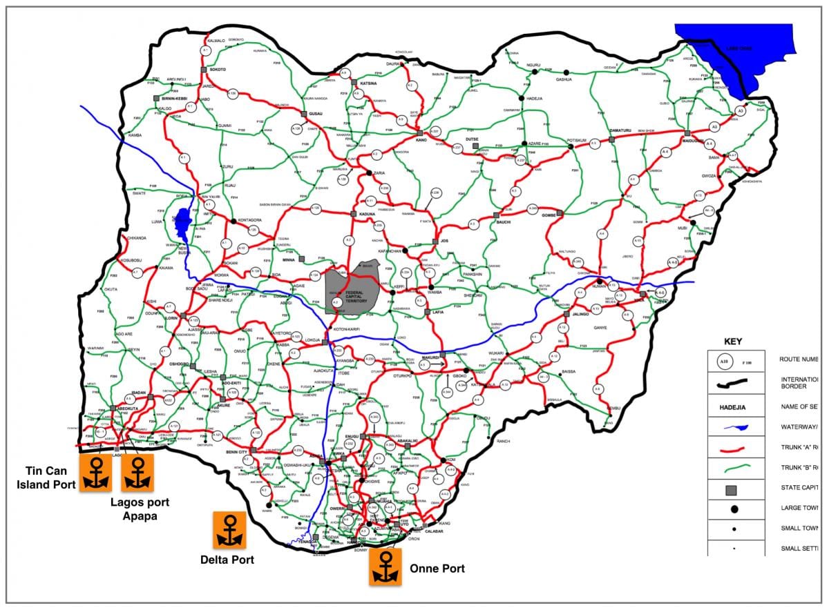 Map of nigeria showing road network