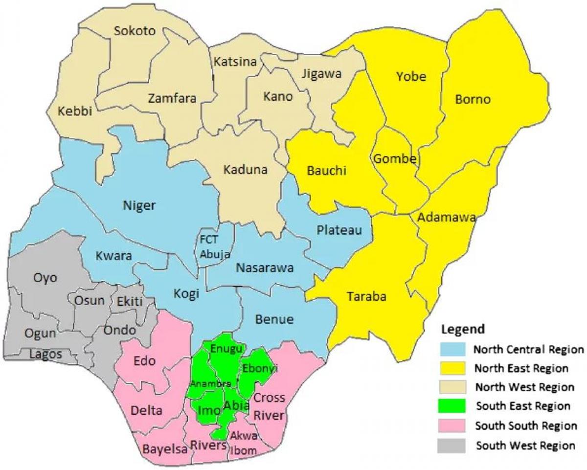Map of nigeria showing the geopolitical zones