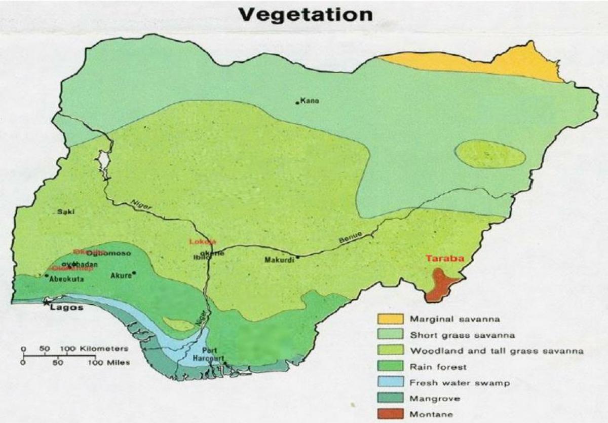 map of nigeria showing the vegetation