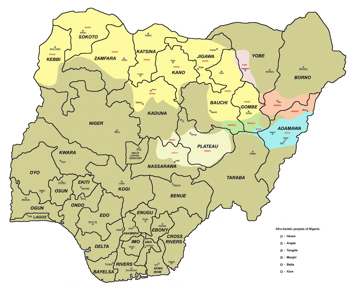 Map of nigeria with 36 states and capitals - Map of nigeria showing the ...