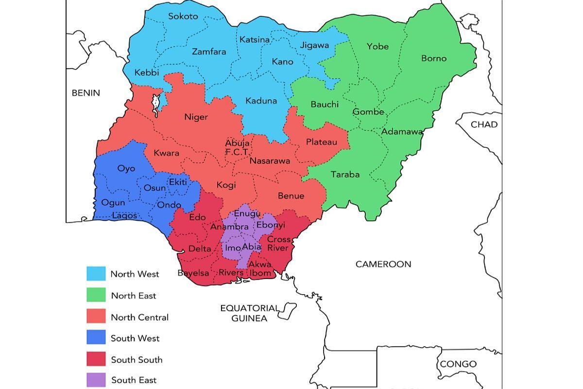 map of nigeria showing geopolitical zones